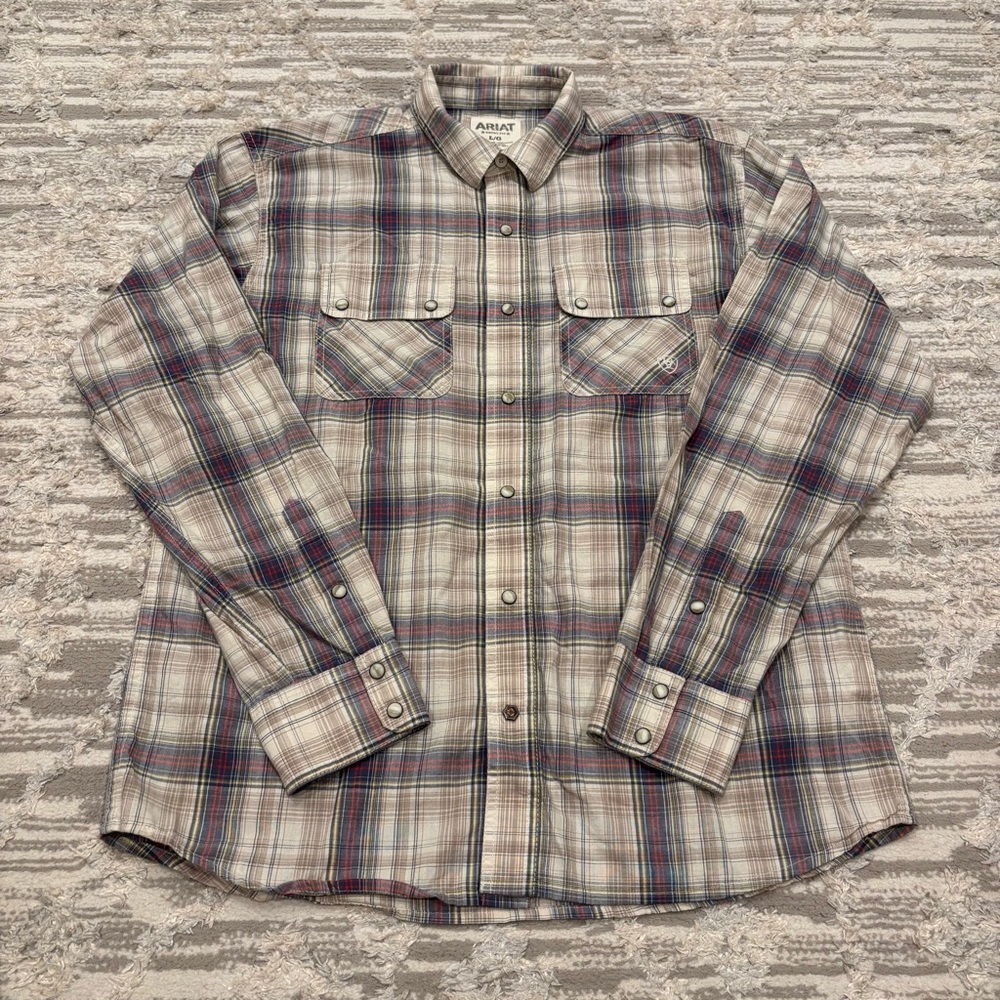 Ariat Retro Fit Pearl Snap Long Sleeve Shirt Men’s Large Western Plaid Button Up